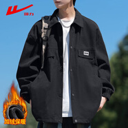 回力夾克男冬季外套男加絨加厚保暖翻領(lǐng)工裝潮流百搭上衣黑色2XL