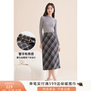 香影格子毛呢半身裙女2025秋冬新款高腰a字輕熟風(fēng)美拉德咖色裙子 灰色A844032 S