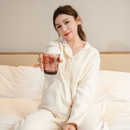 雪尼爾加絨加厚情侶款通用睡衣秋冬保暖純色家居服套裝顯瘦不臃腫 奶油白-顯瘦版型 拒絕臃腫 S 女款S碼 建議80-95斤