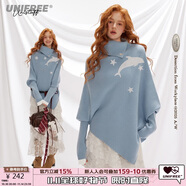 UNIFREE韓系高領(lǐng)毛衣女斗篷式不規則慵懶翻領(lǐng)復古洋氣蝙蝠衫 藍色 S