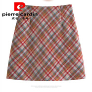 皮爾卡丹（pierre cardin）短裙女2025秋冬新款設計感a字格子裙復古氣質(zhì)高腰包臀毛呢半身裙 橙色 L