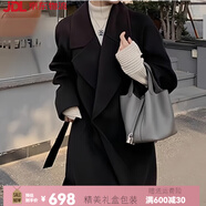 NKNG高端雙面羊毛呢大衣女2025秋冬新款韓系小個(gè)子羊毛呢外套 黑色 XXS （80-105斤）