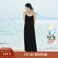 茵曼（INMAN）波西米亞吊帶油畫連衣裙女2025夏季新款度假裙子 黑色 L