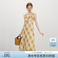 范思藍恩法式復古格紋荷葉邊連衣裙2025夏新款U型領(lǐng)顯瘦裙子2318 黃米格 L