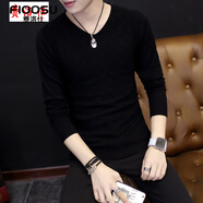 費洛仕春秋季新款男士V領(lǐng)薄款針織衫韓版潮修身長(cháng)袖打底衫毛衣男秋衣 黑色 XL