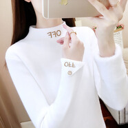 香影純半高領(lǐng)加絨加厚毛衣打底衫女內搭2024新款秋冬一體絨上衣女針織衫 白色 S (建議95斤以?xún)?