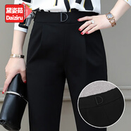 黛姿茹九分加絨西裝褲子女秋冬2025新款寬松通勤休閑褲子女小個(gè)子工裝褲 02款黑色九分褲/后松緊 M (27) 推薦95-105斤