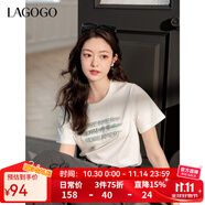 LAGOGO白色字母印花T恤女拉谷谷2025春季新款設計感亮片短袖上衣 本白色 L