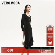 VEROMODA連衣裙秋季女裝新款天鵝絨拼接網(wǎng)紗魚(yú)尾長(zhǎng)裙鉆石領(lǐng)東方簡(jiǎn)奢風(fēng) 長(zhǎng)袖絲絨裙-黑色 M