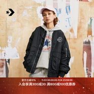 匡威（Converse）官方 休閑外套男女美式復(fù)古飛行員夾克10024169 墨黑色/10024169-A03 S