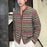 ARMANI EXCHANGE阿瑪尼2025新款潮牌民族風(fēng)撞色針織開(kāi)衫男士秋季覆古休閑圓領(lǐng)毛衣 花色 L 110-130斤