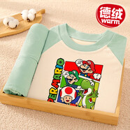 索菲熊奧特曼男童內衣2025年新款兒童德絨打底冬裝卡通男孩秋衣秋褲套裝 綠色馬里奧 110 110碼建議身高100-b