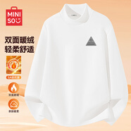 名創(chuàng  )優(yōu)品（MINISO）半高領(lǐng)打底衫男秋冬雙面磨毛抗菌長(cháng)袖t恤男士?jì)却詈?jiǎn)約風(fēng)德絨長(cháng)袖 白色(mt三角墨灰胸標) M /170(男女同款)