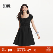 森馬（Semir）連衣裙女收腰蝴蝶結(jié)少女感2025新款夏俏皮木耳邊方領(lǐng)短裙氣質(zhì) 黑色90001 L