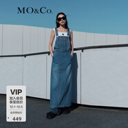MO&Co.后開(kāi)叉長(cháng)款水洗藍棉質(zhì)牛仔連衣裙背帶裙日系氣質(zhì)裙子女摩安珂 牛仔藍色-第2批 S 160