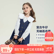 左西女童連衣裙秋裝春秋2025新款兒童牛仔裙女孩背帶裙子 牛仔色 160