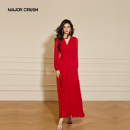 MAJOR CRUSH法式新款落日與晚風(fēng)V領(lǐng)連衣裙輕奢高級感減齡時(shí)尚紅色宴會(huì )裙7305 落日與晚風(fēng) M  105-115