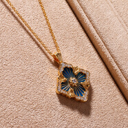 晶瑞得日韓風(fēng)格歌劇院opera項鏈珍珠母貝植物花卉圖案18K黃金吊墜鎖骨鏈 opera項鏈大號藍琺瑯帶鉆 一面帶鉆一面不帶鉆