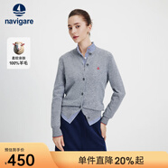 Navigare意大利小帆船毛衣外套女士秋冬款純羊毛圓領(lǐng)羊毛衫氣質(zhì)針織開(kāi)衫 煙灰 M