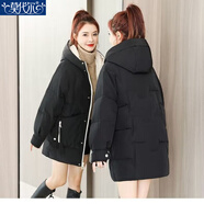 莫代爾棉服女中長(cháng)款冬季2025新款韓版寬松加厚棉衣休閑百搭顯瘦女士棉襖 黑色 M 115斤以下