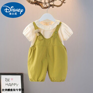迪士尼寶寶女童背帶褲套裝夏裝2025新款兒童洋氣時(shí)髦衣服寶寶兩件套夏季 夏季 蘑菇凈色背帶套裝綠色 90 建議80-90cm1歲半-2歲