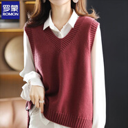 羅蒙羊.毛針織馬甲女春秋外搭2025新款寬松慵懶風(fēng)復古V領(lǐng)大碼套頭毛衣 酒紅色 M 95-105斤