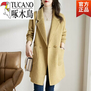 啄木鳥(niǎo)（TUCANO）新品風(fēng)衣外套女秋冬2026新款加厚大碼小西裝小個(gè)子中長(cháng)款 黃色人字紋旗艦款  常規 XL 175