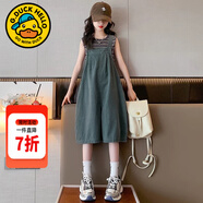 G.DUCKKIDS童裝女童套裝夏季2025新款洋氣兒童衣服女大童牛仔背帶短褲兩件套 背心上衣+背帶褲 90 建議80-90cm1歲半-2歲