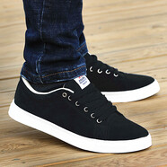 金貝勒（JINBEILE）夏季男士帆布鞋老北京布鞋男鞋運動(dòng)休閑鞋潮鞋子百搭透氣板鞋男款 7750黑色_腳寬腳胖加大一碼拍 37 _運動(dòng)鞋尺碼