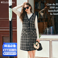Olrain歐芮兒小香風(fēng)連衣裙女秋冬新款黑白格紋時(shí)尚氣質(zhì)背心裙 黑白色 M