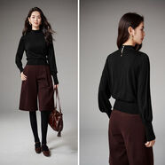 ONE BUYE【新品】簡約百搭針織衫秋款立領條紋氣質上衣25052514 黑色 S