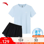 安踏速干套裝丨運動(dòng)短袖短褲兩件套女夏季冰絲跑步吸濕透氣羽毛球服