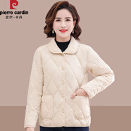 皮爾卡丹新款媽媽新款秋薄款小棉衣中年人保暖棉襖外套休閑百搭小棉襖 米白色 XL