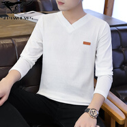 七匹狼狼影品牌春秋季男士長(cháng)袖t恤潮流上衣服V領(lǐng)加絨衛衣打底衫秋衣外穿男裝 D026白色 3XL