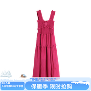 西町村屋（SETIROM）連衣裙女2023春季新款文藝長(cháng)裙子法式水墨花朵抽褶吊帶裙 XAAB10175玫紅色 均碼