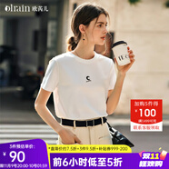 Olrain歐芮兒法式白色短袖T恤女夏季新款簡(jiǎn)約正肩顯瘦上衣 白色（月牙） M