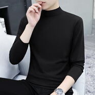 俞兆林（YUZHAOLIN）半高領(lǐng)純色中領(lǐng)純棉長(cháng)袖t恤男裝春秋季新疆棉秋衣內搭時(shí)尚潮流男 黑色中領(lǐng) XL