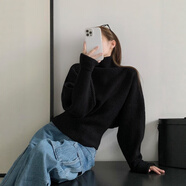 蘇雨薇小個(gè)子超好看黑色高領(lǐng)套頭毛衣女秋冬季寬松慵懶風(fēng)外穿針織衫上衣 黑色【關(guān)注店鋪-送運費險】 S （80-95斤）