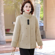 諾婔50多歲媽媽冬裝加絨加厚毛呢外套中老年人女裝保暖防寒仿貂絨大衣 淺卡其D32 3XL 推薦125-135斤（超級顯瘦）