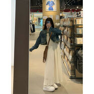 京東甄選復古短款毛邊長(cháng)袖牛仔外套抹胸連衣裙長(cháng)裙女春季新款時(shí)尚 抹胸裙+外套兩件套 S S