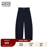 Teenie Weenie小熊女裝牛仔褲2025秋季新款簡(jiǎn)約休閑時(shí)尚腰帶香蕉褲 B-深藍色 M