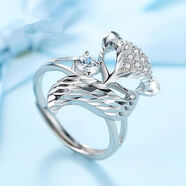 【曲美思】925銀小狐貍戒指女士寓意招桃花轉運個(gè)性開(kāi)口食指潮人單身中指指環(huán) 美人白狐戒指【開(kāi)口可調大小】