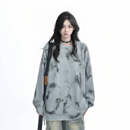 小紅書(shū)坐著(zhù)吃山美式覆古街頭扎染毛衣女式秋季慵懶風(fēng)格嘻哈寬 灰色 S