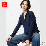 優(yōu)衣庫女裝HEATTECH彈力搖粒絨半拉鏈套頭衫/打底衫479693 68 深藍色 XS /150/76A