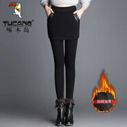 啄木鳥(niǎo)外穿褲裙假兩件保暖修身小腳褲冬季韓版新款加絨加厚德絨打底褲女 黑色褲裙【加/絨加/厚】 2XL 建議129-145斤