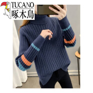 啄木鳥(niǎo)（TUCANO）官方不起球毛絨衫毛毛衫毛衣女冬季加厚高領(lǐng)套頭色 藏青色旗艦款 S (建議穿80-95斤)