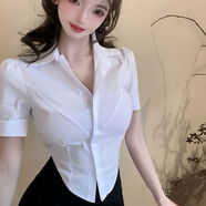 純欲修身收腰白襯衫套裝秘書(shū)OL制服技師足浴臺球電競網(wǎng)咖工作服女 白短袖襯衫 S