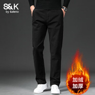 班尼路S&K系列純棉休閑褲男士秋季新款寬松直筒加絨加厚男褲長(cháng)褲子男款 6602黑色加絨 32