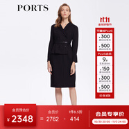 PORTS 寶姿秋冬新品女裝優(yōu)雅修身中長(zhǎng)裙通勤V領(lǐng)針織連衣裙 ALM9N012LCF053-黑色 S (4)