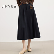 金苑（JINYUAN）2025冬新款高腰百褶修身淑女A字半身裙通勤風(fēng)B255111 丈青 S